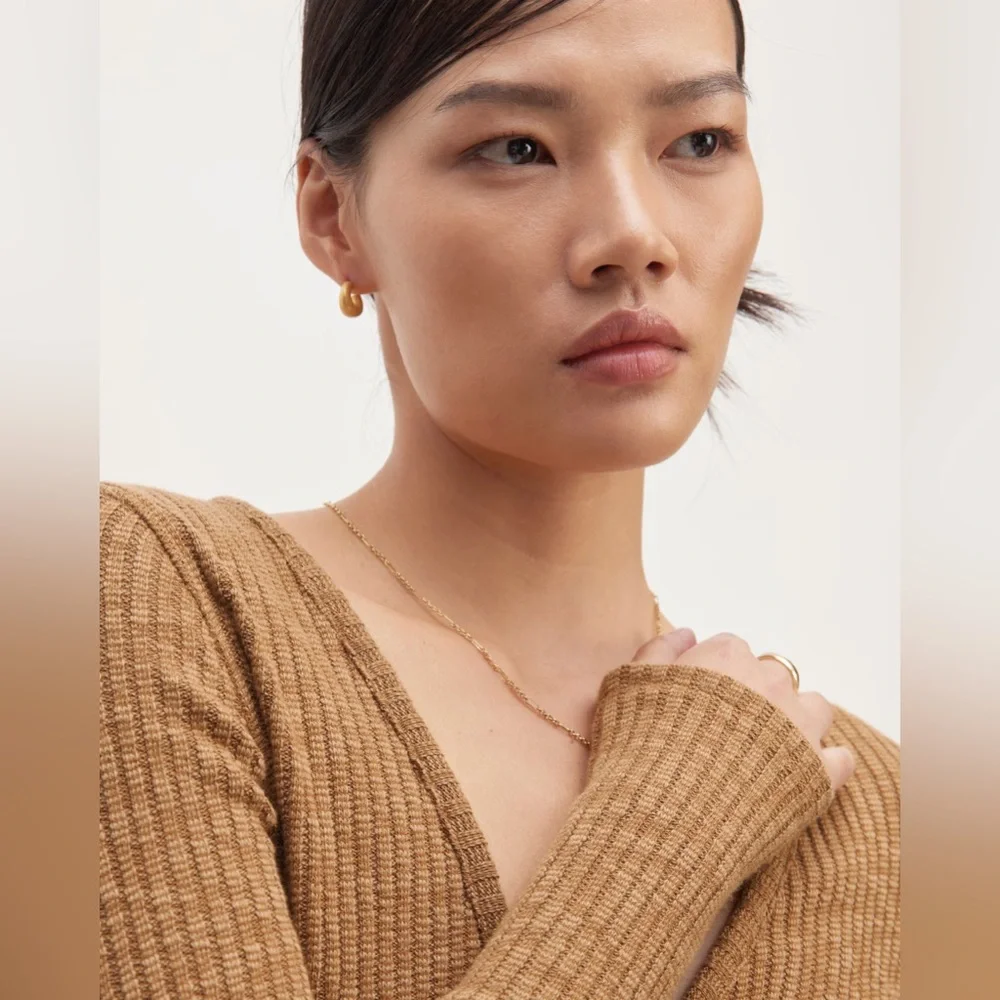 Everlane Organic Cotton The Cozy Rib Wrap Top Cappuccino Size Large - Picture 2 of 8